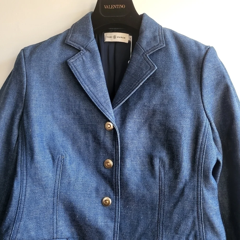 New Tory Burch Raw Denim Unwashed Rinse Blazer/Suit Jacket NWT Size 8